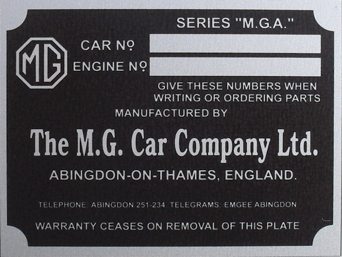 VINPLATES Replacement vehicle identification number plates for austin morris cars.